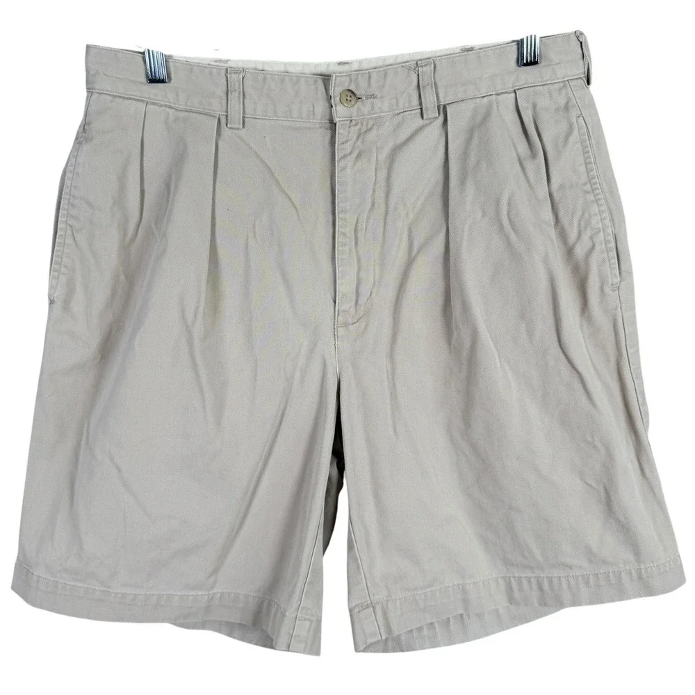 Vintage Polo Ralph Lauren Pleated Chino Shorts Mens 34 Tan Khaki Cotton read